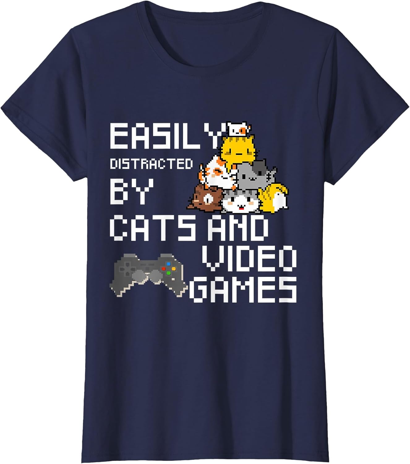 Easily Distracted by Cats and Video Games Pixel Art - Adult & Kids T-Shirts, Sweatshirts & Hoodies apparel design preview 1