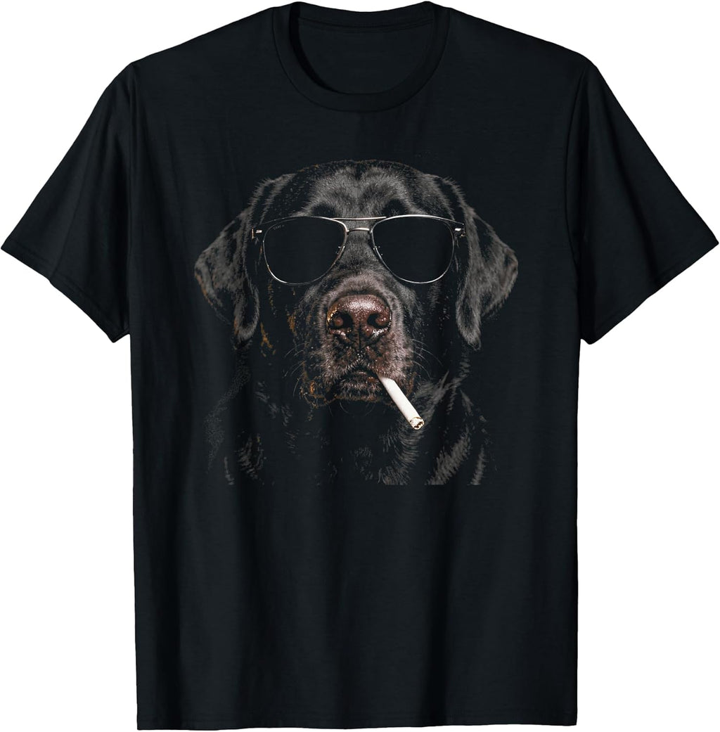 Cool Smoking Black Lab Dog with Cigarette Sunglasses - Adult & Kids T-Shirts, Sweatshirts & Hoodies apparel design preview 1
