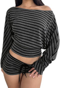 Women's Off Shoulder Striped Y2K Oversized Gothic - Adult & Kids T-Shirts, Sweatshirts & Hoodies apparel design preview 1