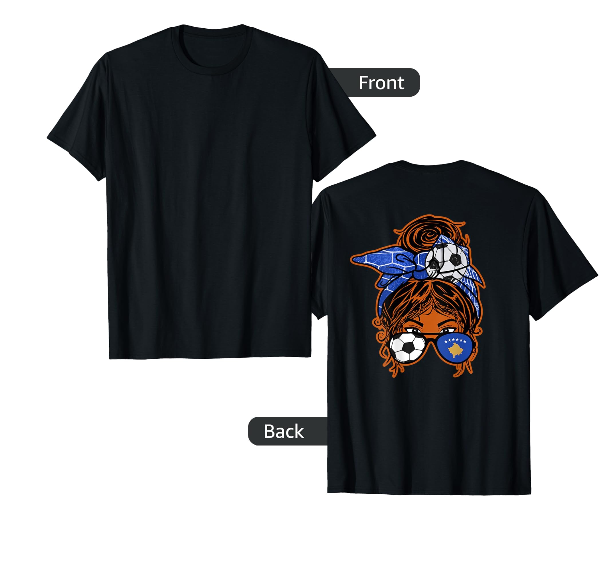 Messy Bun Hair Brown Skin Soccer Kosovo T-Shirt - Unique Graphic Unisex - T-Shirt, Sweatshirt, Hoodie