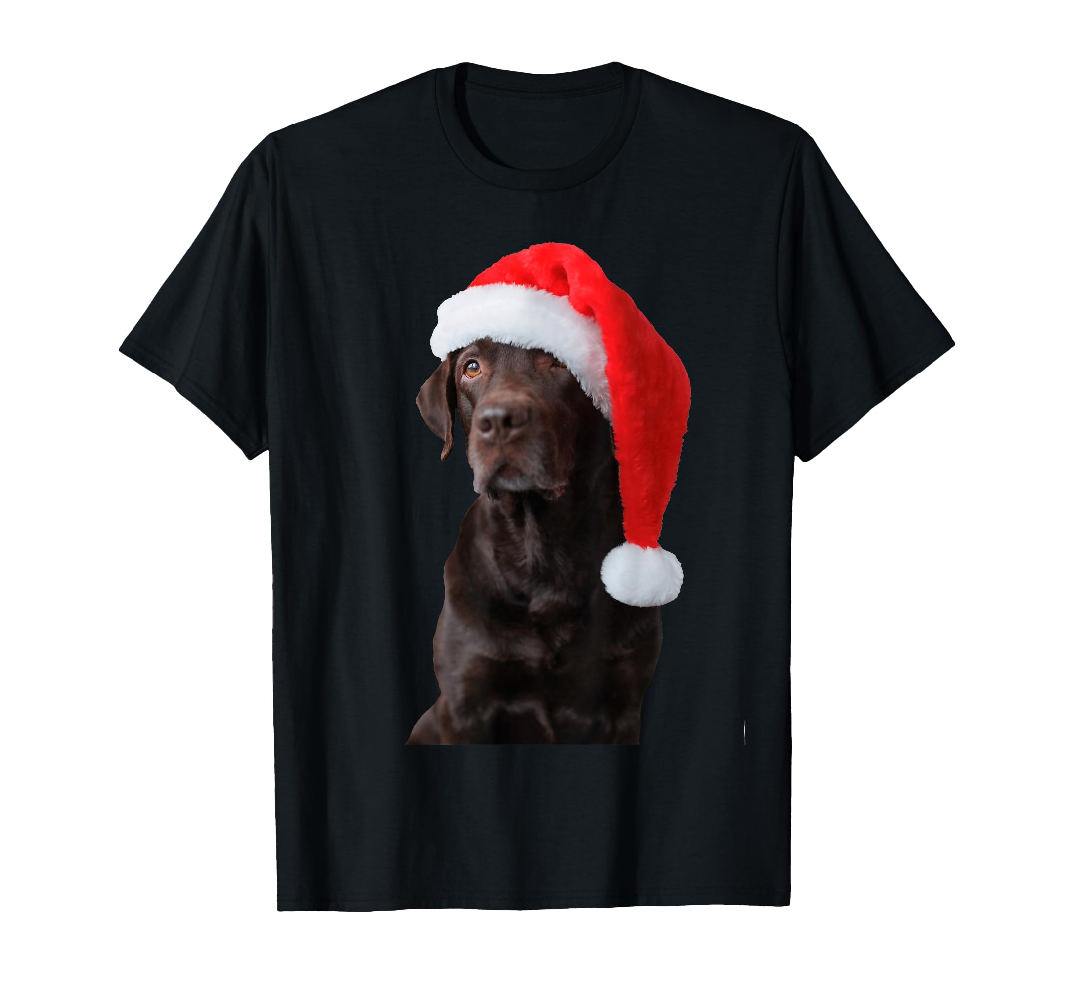 Chocolate Lab Dog Portrait Santa Hat T-Shirt - Unique Graphic Men Women - T-Shirt, Sweatshirt, Hoodie