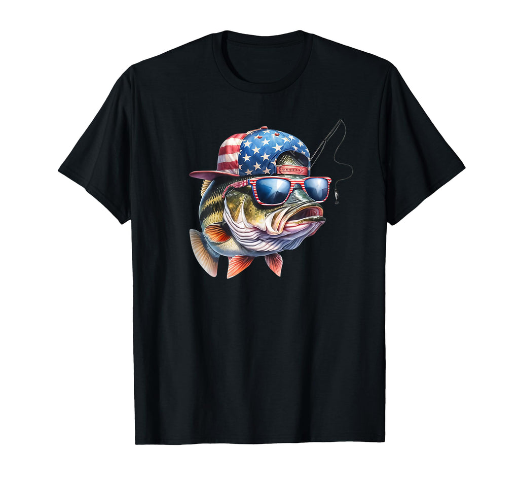 Fish Usa Flag Hat Fishing 4Th July T-Shirt - Casual Everyday Wear Men Women - T-Shirt, Sweatshirt, Hoodie