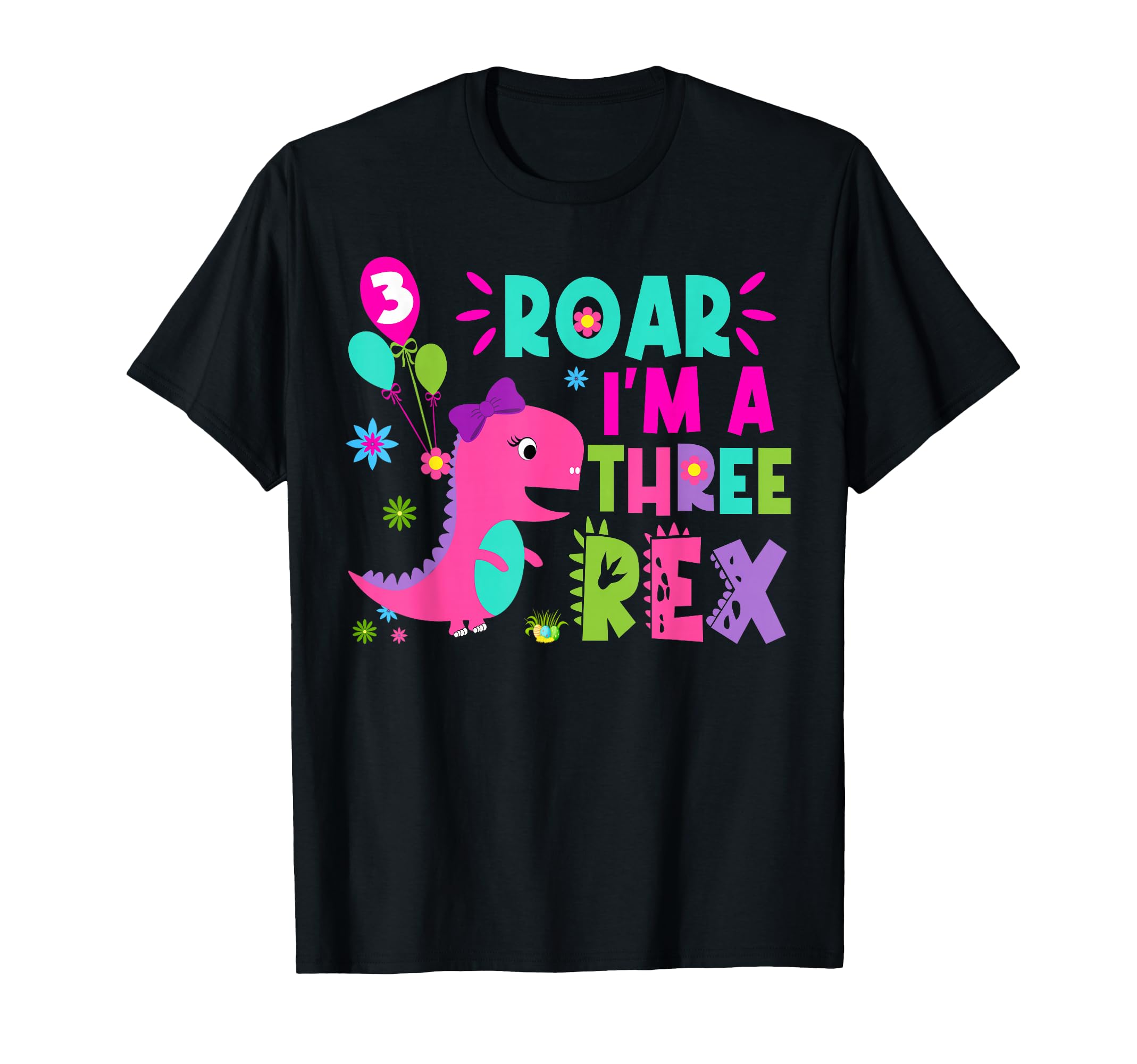 Roar Im Three Rex Birthday Dinosaur T-Shirt - Graphic Print Men Women - T-Shirt, Sweatshirt, Hoodie