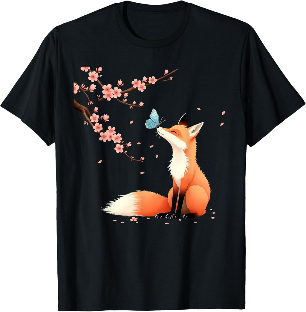 Fox Japanese Cherry Blossom Sakura Tree Kawaii Girls - Adult & Kids T-Shirts, Sweatshirts & Hoodies apparel design preview 1