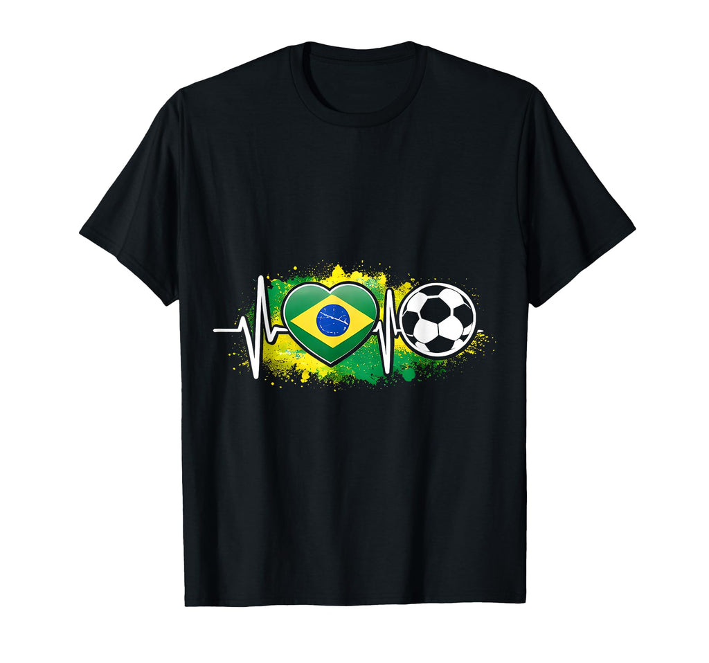 Football Heartbeat Brazil Flag T-Shirt - Minimalist Print for Adults - T-Shirt, Sweatshirt, Hoodie
