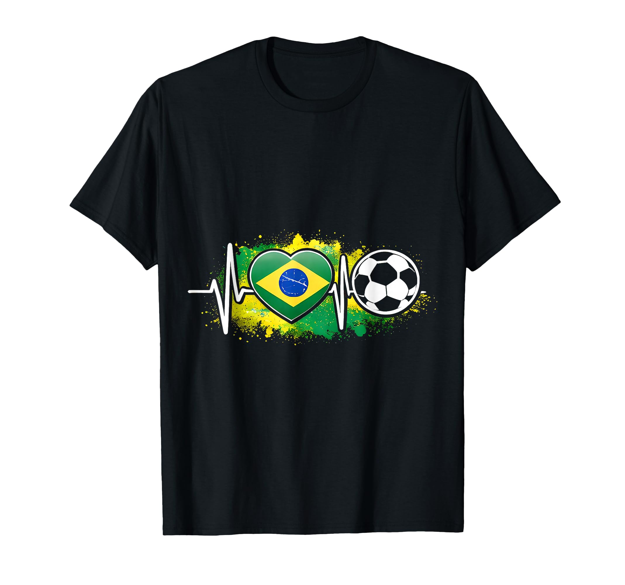 Football Heartbeat Brazil Flag T-Shirt - Minimalist Print for Adults - T-Shirt, Sweatshirt, Hoodie