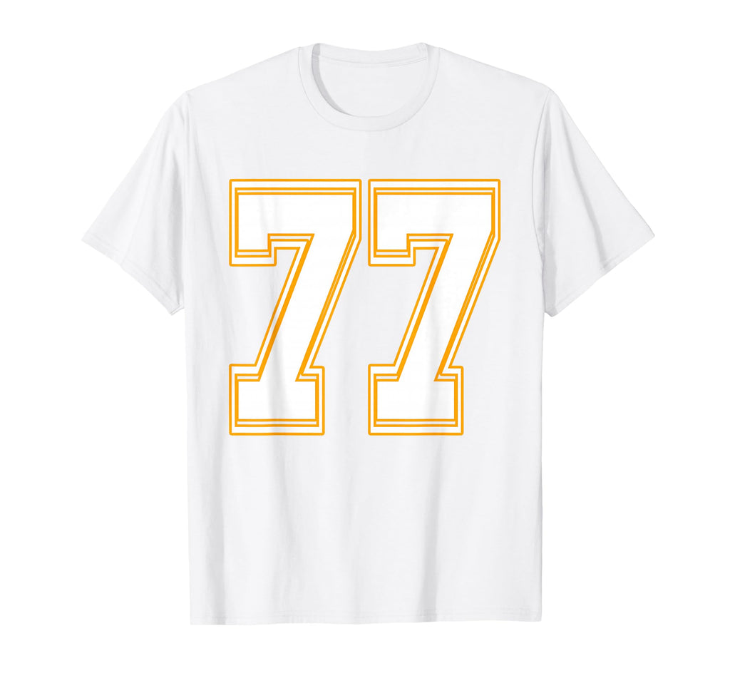 Number 77 Red Yellow White Football T-Shirt - Aesthetic Graphic for Adults - T-Shirt, Sweatshirt, Hoodie