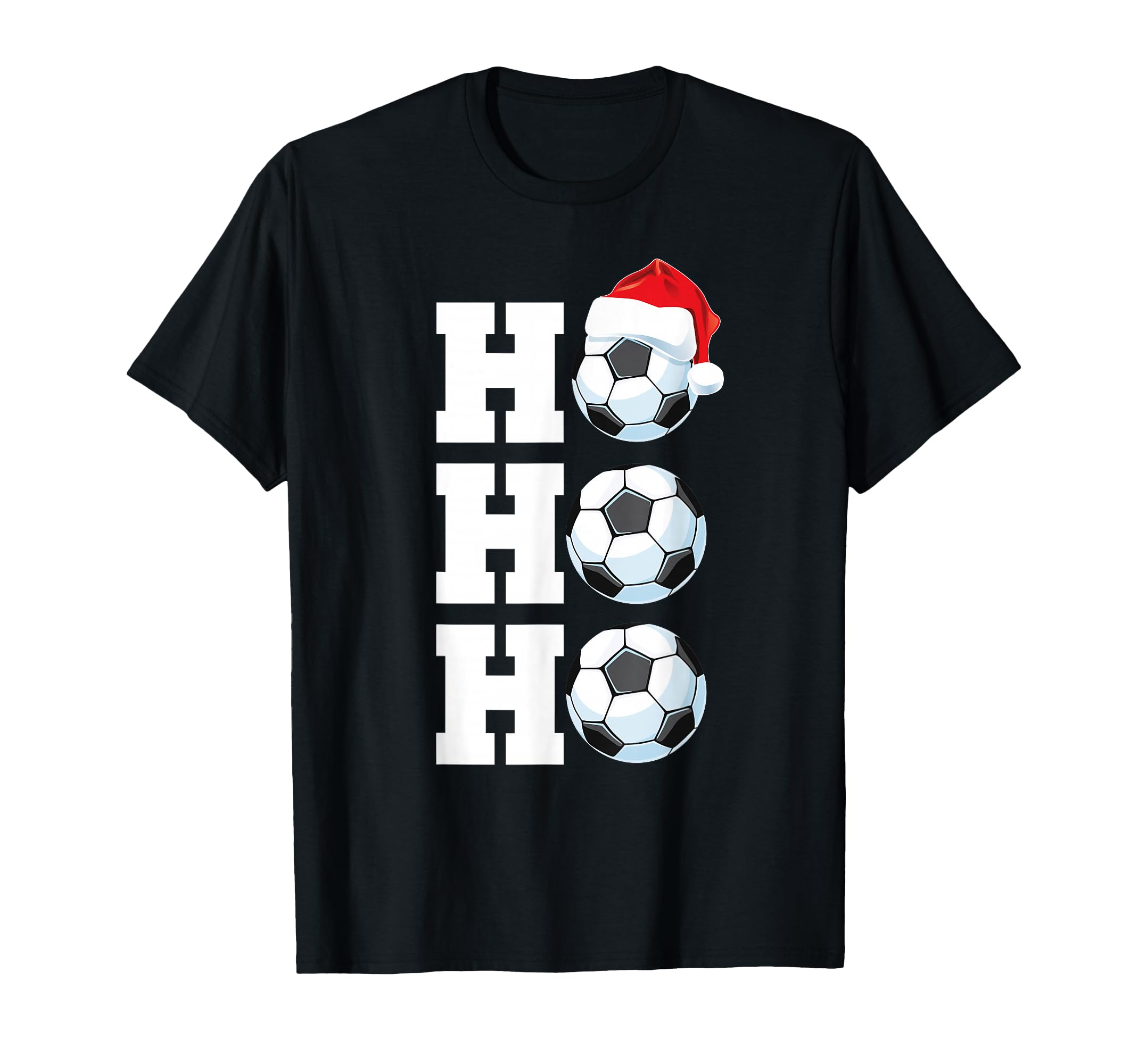 Ho Ho Ho Soccer Ball Santa Hat Funny T-Shirt - Minimalist Print for Adults - T-Shirt, Sweatshirt, Hoodie