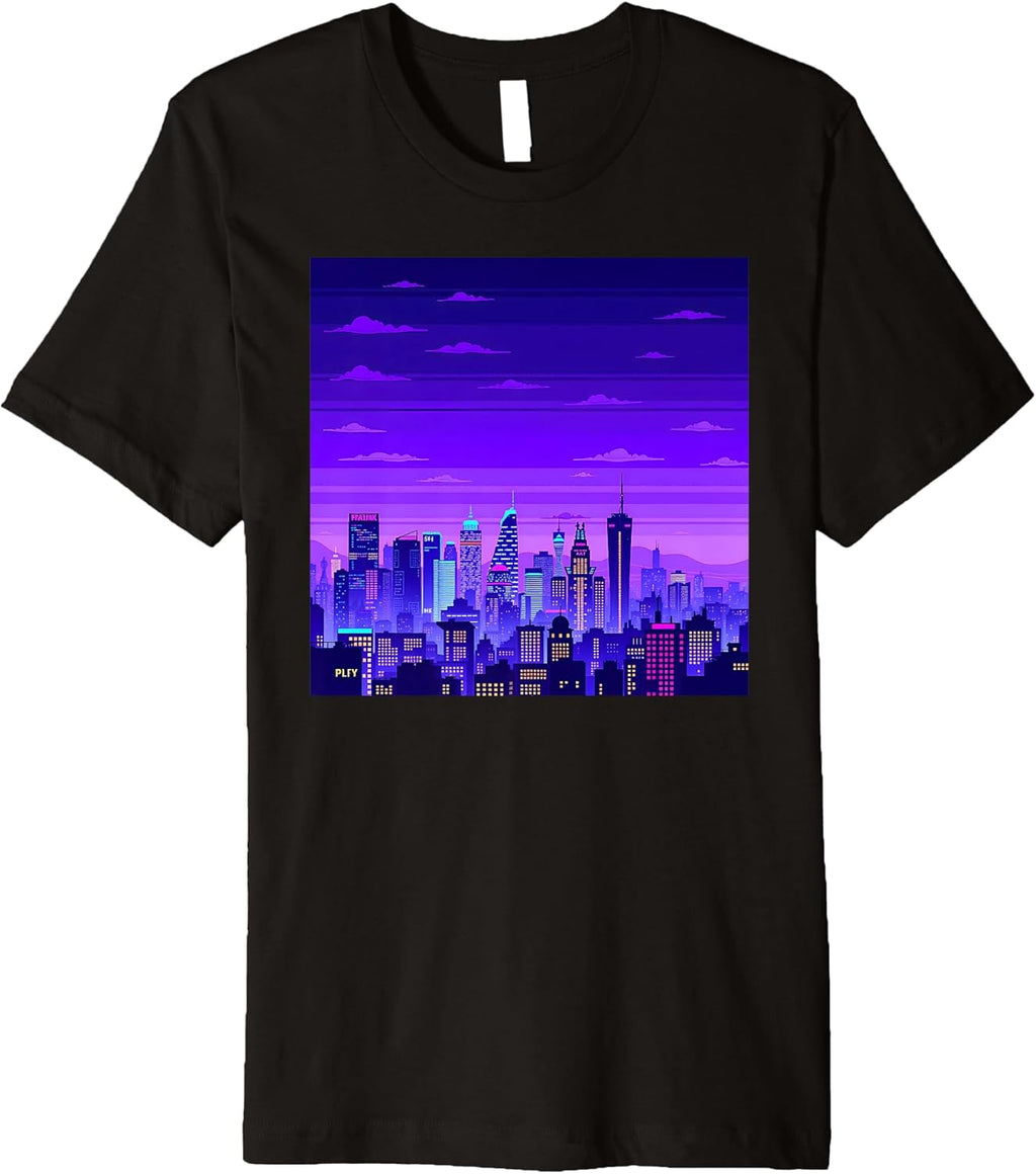 Retro City Aesthetic with Pixel Art Gaming Style - Adult & Kids T-Shirts, Sweatshirts & Hoodies apparel design preview 1