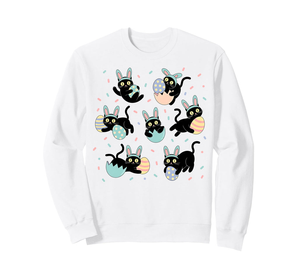Black Cat Bunny Eggs Happy Sweatshirt - Casual Everyday Wear Men Women - T-Shirt, Sweatshirt, Hoodie