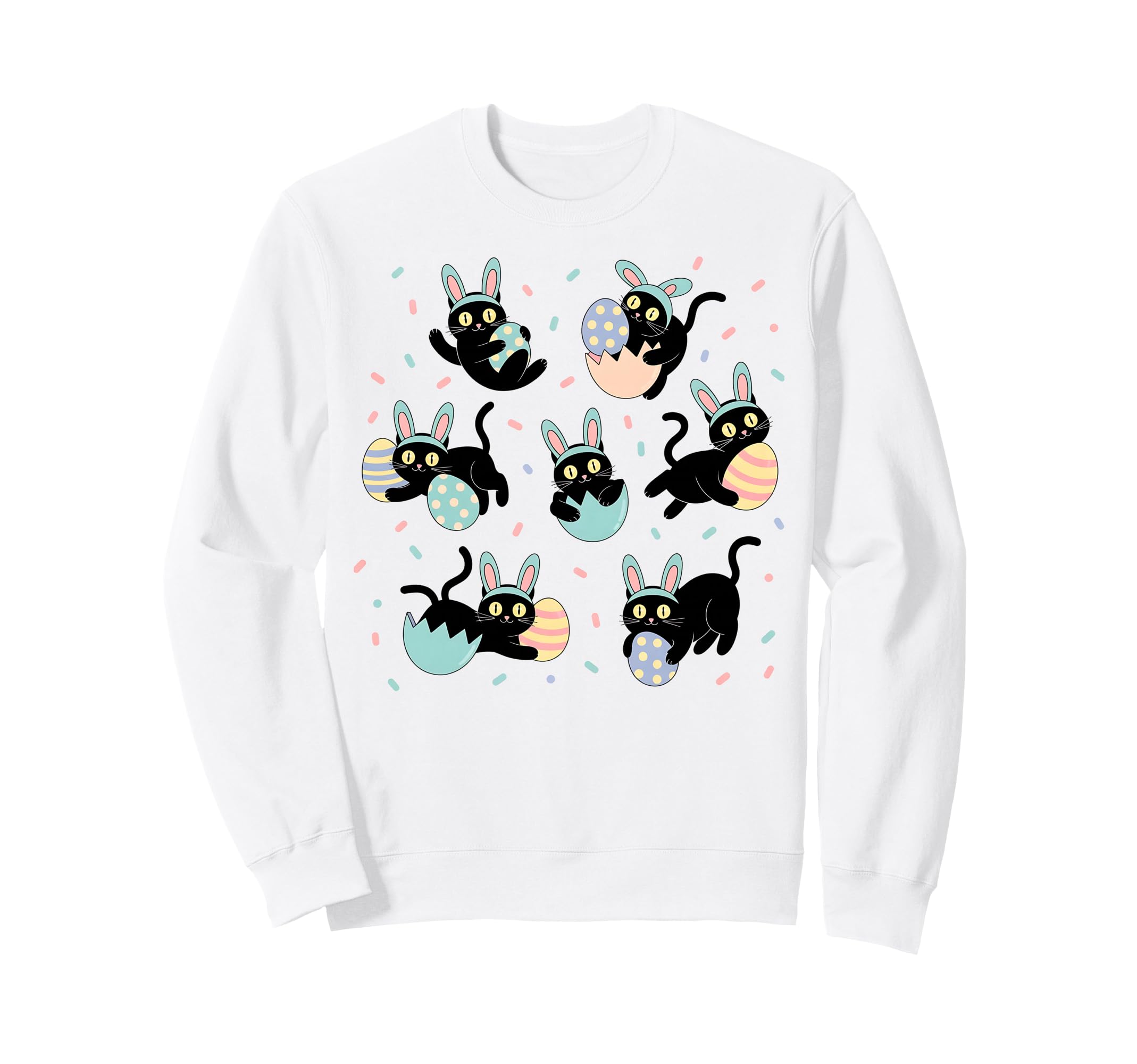 Black Cat Bunny Eggs Happy Sweatshirt - Casual Everyday Wear Men Women - T-Shirt, Sweatshirt, Hoodie