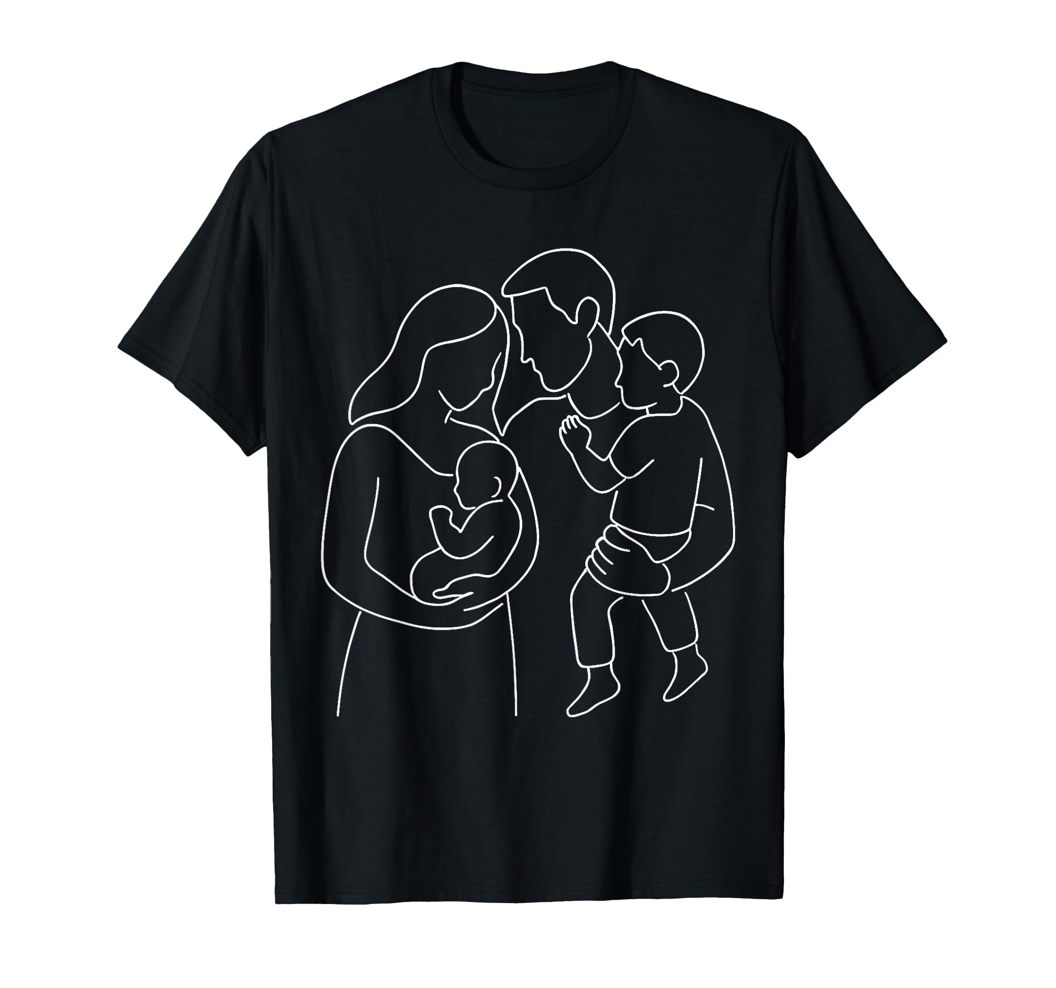 Family Line Art Mother Dad Son Daughter T-Shirt - Trendy Graphic Unisex - T-Shirt, Sweatshirt, Hoodie