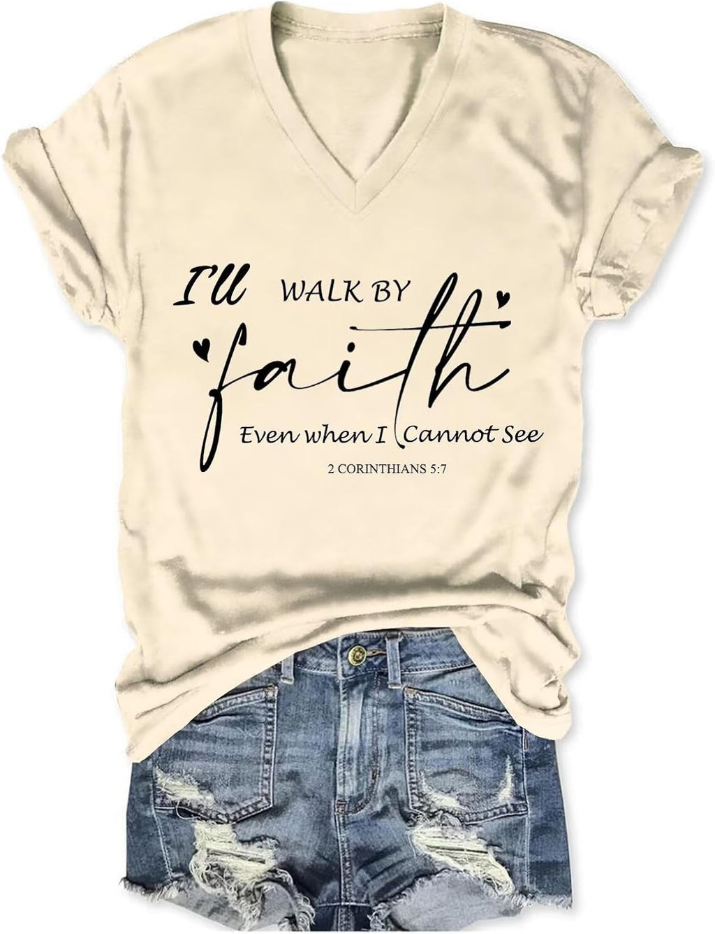 Christian for Women I Will Walk by Faith V Neck - Adult & Kids T-Shirts, Sweatshirts & Hoodies apparel design preview 1