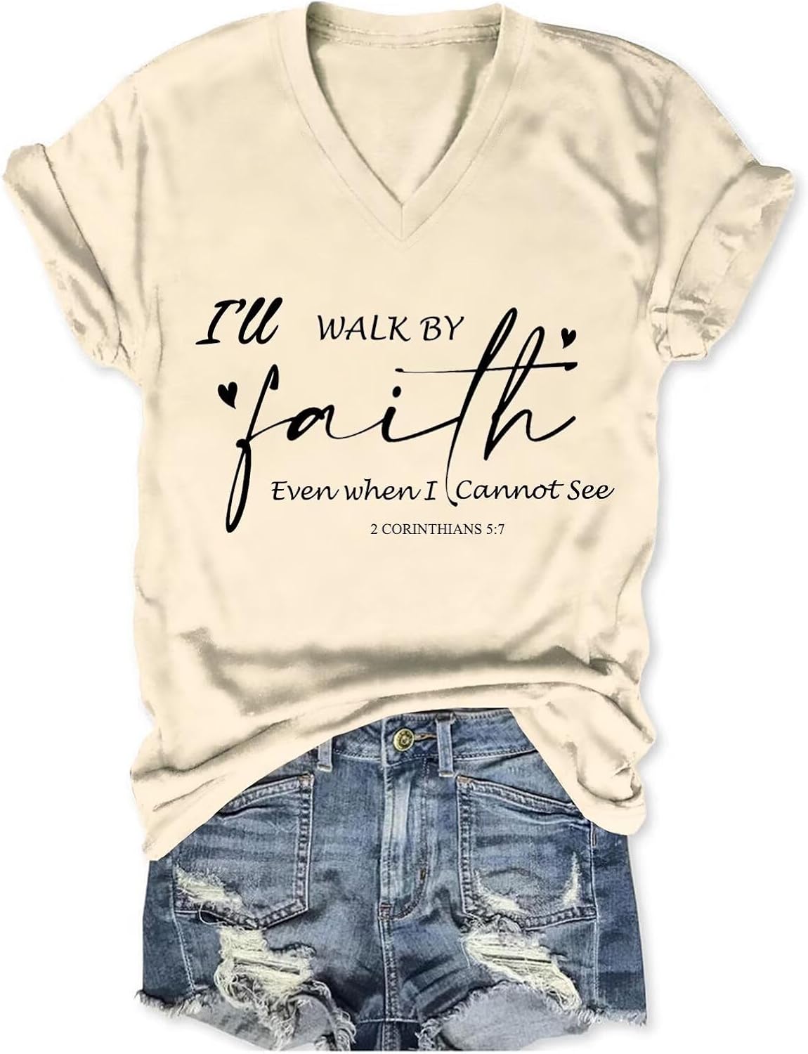 Christian for Women I Will Walk by Faith V Neck - Adult & Kids T-Shirts, Sweatshirts & Hoodies apparel design preview 1
