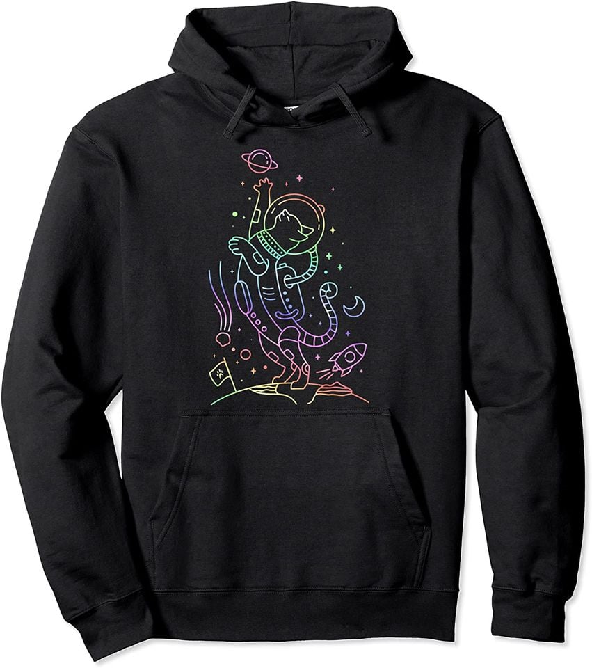 Trippy Color Cat Colorful Line Art Space Astronaut - Adult & Kids T-Shirts, Sweatshirts & Hoodies apparel design preview 1