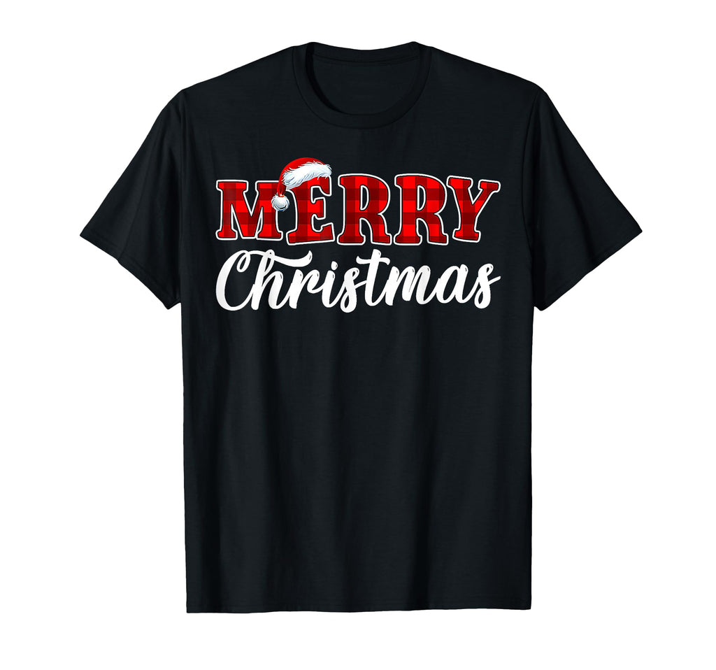 Merry Buffalo Plaid Red Santa Hat Pajamas T-Shirt - Trendy Graphic Unisex - T-Shirt, Sweatshirt, Hoodie