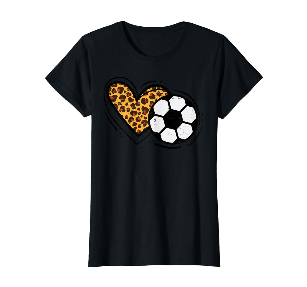 Leopard Heart Soccer Ball Football Mom T-Shirt - Streetwear Style Unisex - T-Shirt, Sweatshirt, Hoodie