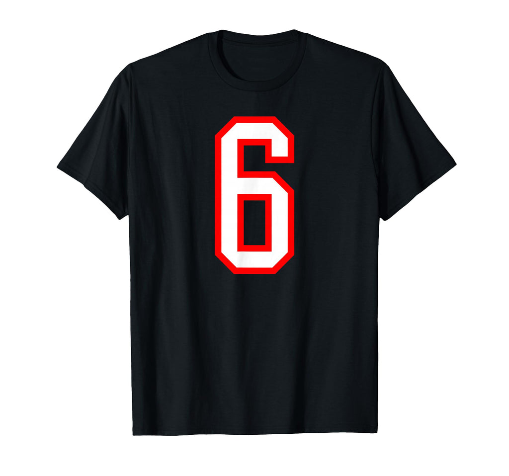White Red Sports Team Number 6 T-Shirt - Trendy Graphic for Adults - T-Shirt, Sweatshirt, Hoodie