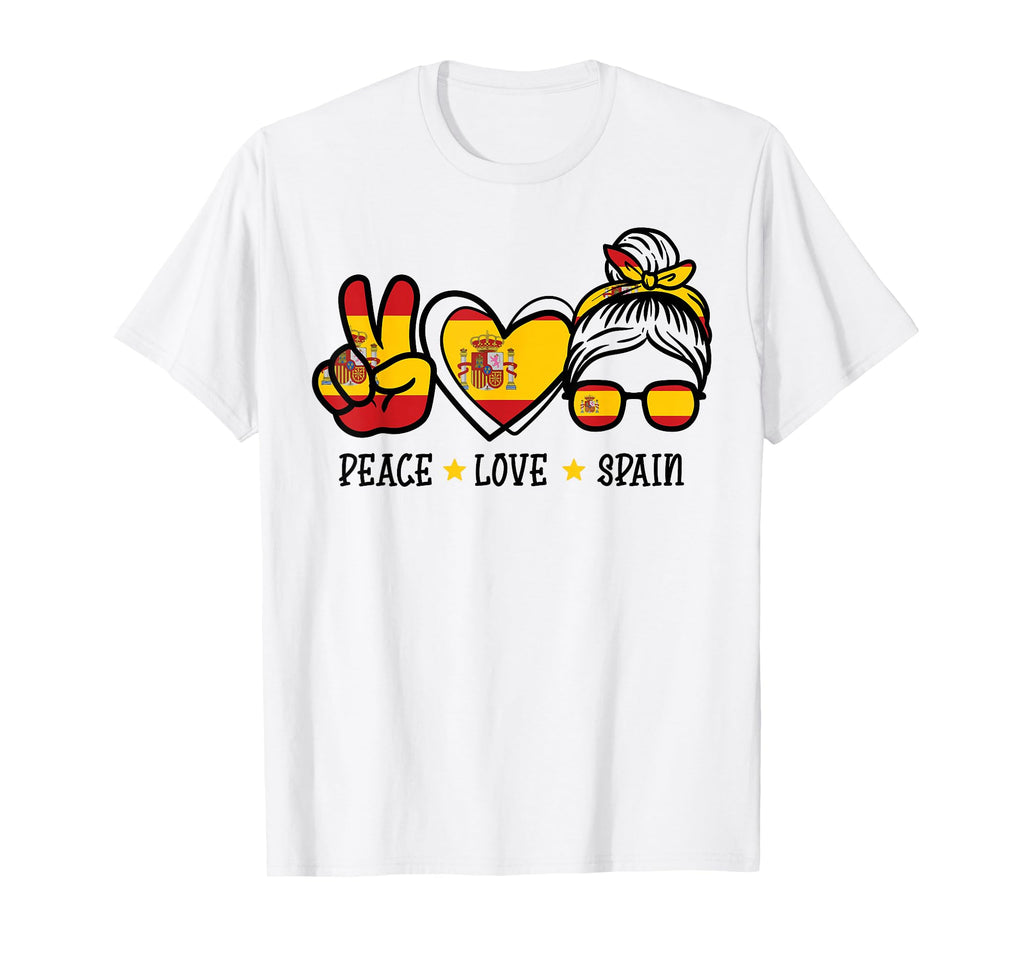 Peace Love Spain Messy Bun Spanish T-Shirt - Trendy Graphic for Adults - T-Shirt, Sweatshirt, Hoodie