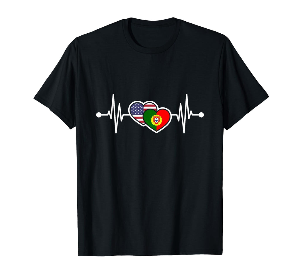 Usa Heart Portugal Heartbeat Flag T-Shirt - Streetwear Style for Adults - T-Shirt, Sweatshirt, Hoodie