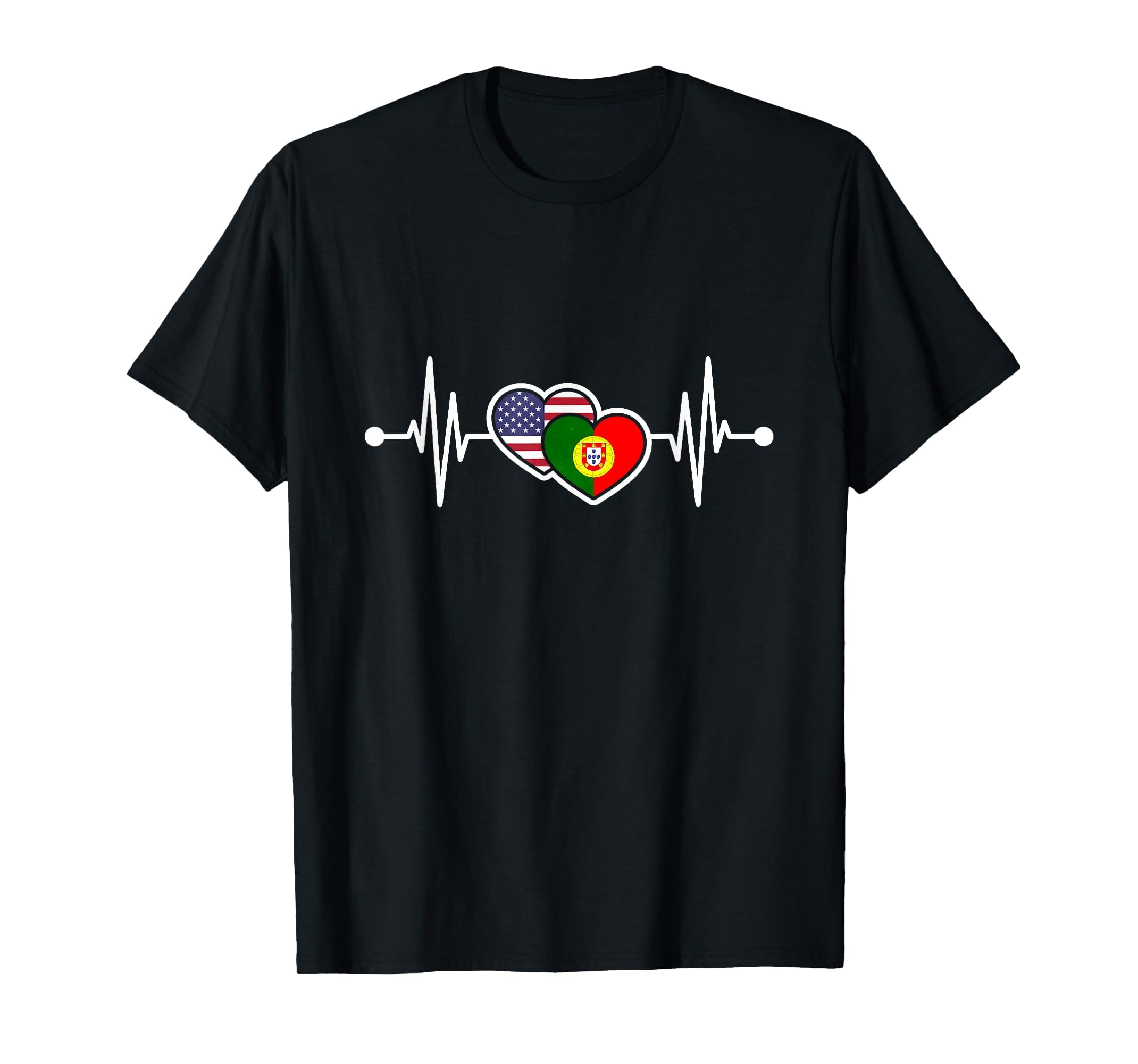 Usa Heart Portugal Heartbeat Flag T-Shirt - Streetwear Style for Adults - T-Shirt, Sweatshirt, Hoodie