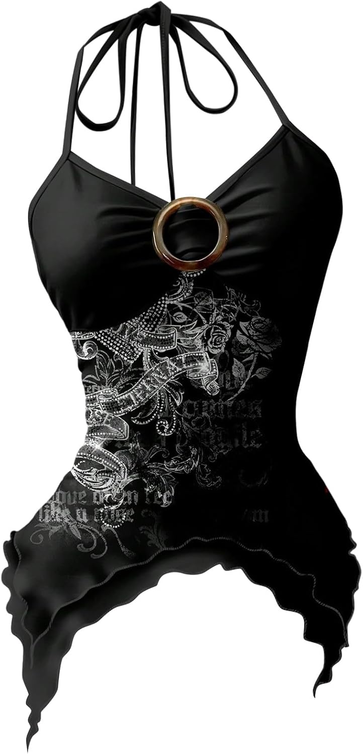 Women's Gothic Graphic Halter Crop Tops Y2k - Adult & Kids T-Shirts, Sweatshirts & Hoodies apparel design preview 1