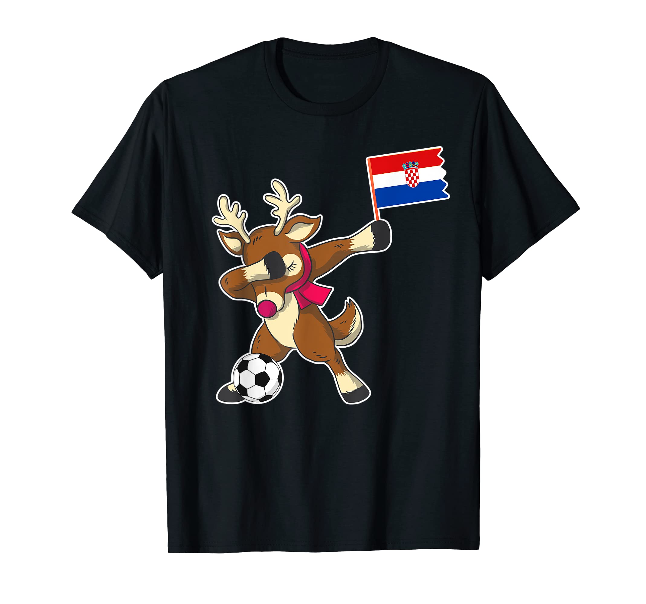 Soccer Croatian Flag Reindeer T-Shirt - Casual Everyday Wear Unisex - T-Shirt, Sweatshirt, Hoodie