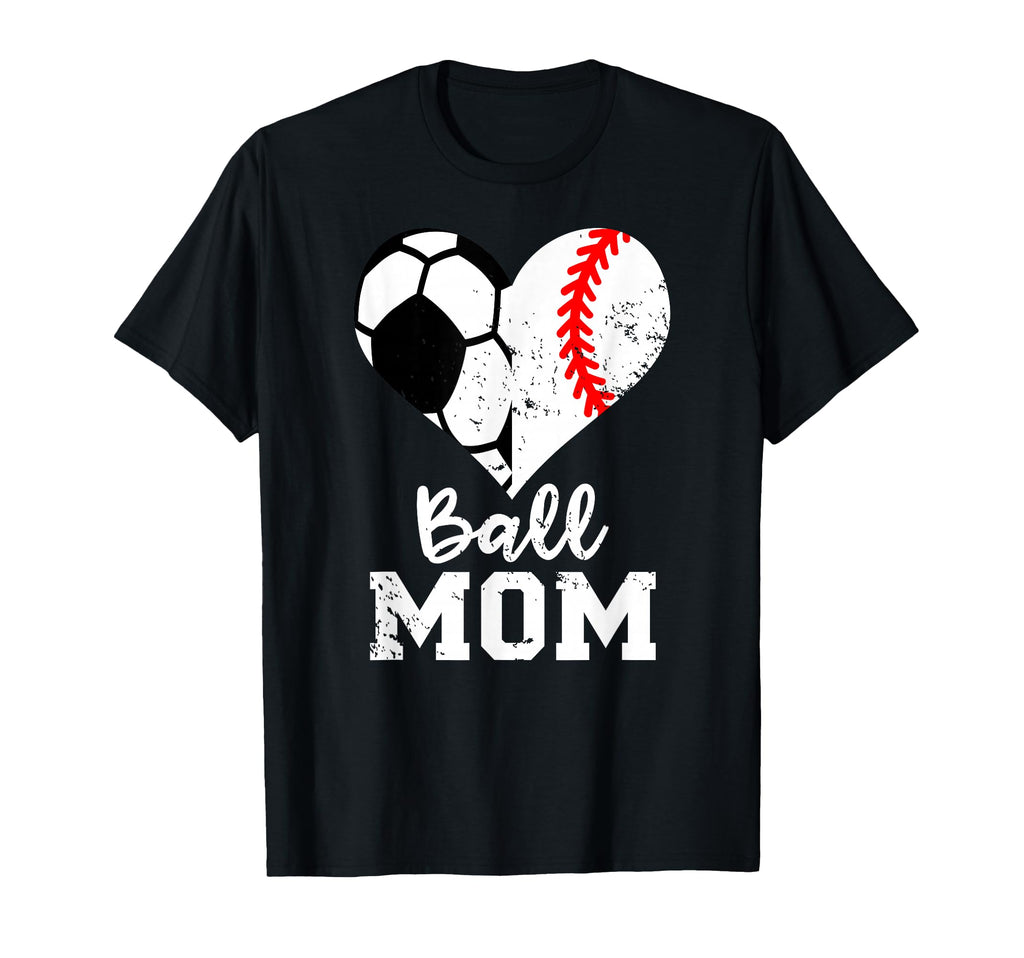 Ball Mom Heart Funny Baseball Soccer T-Shirt - Minimalist Print for Adults - T-Shirt, Sweatshirt, Hoodie