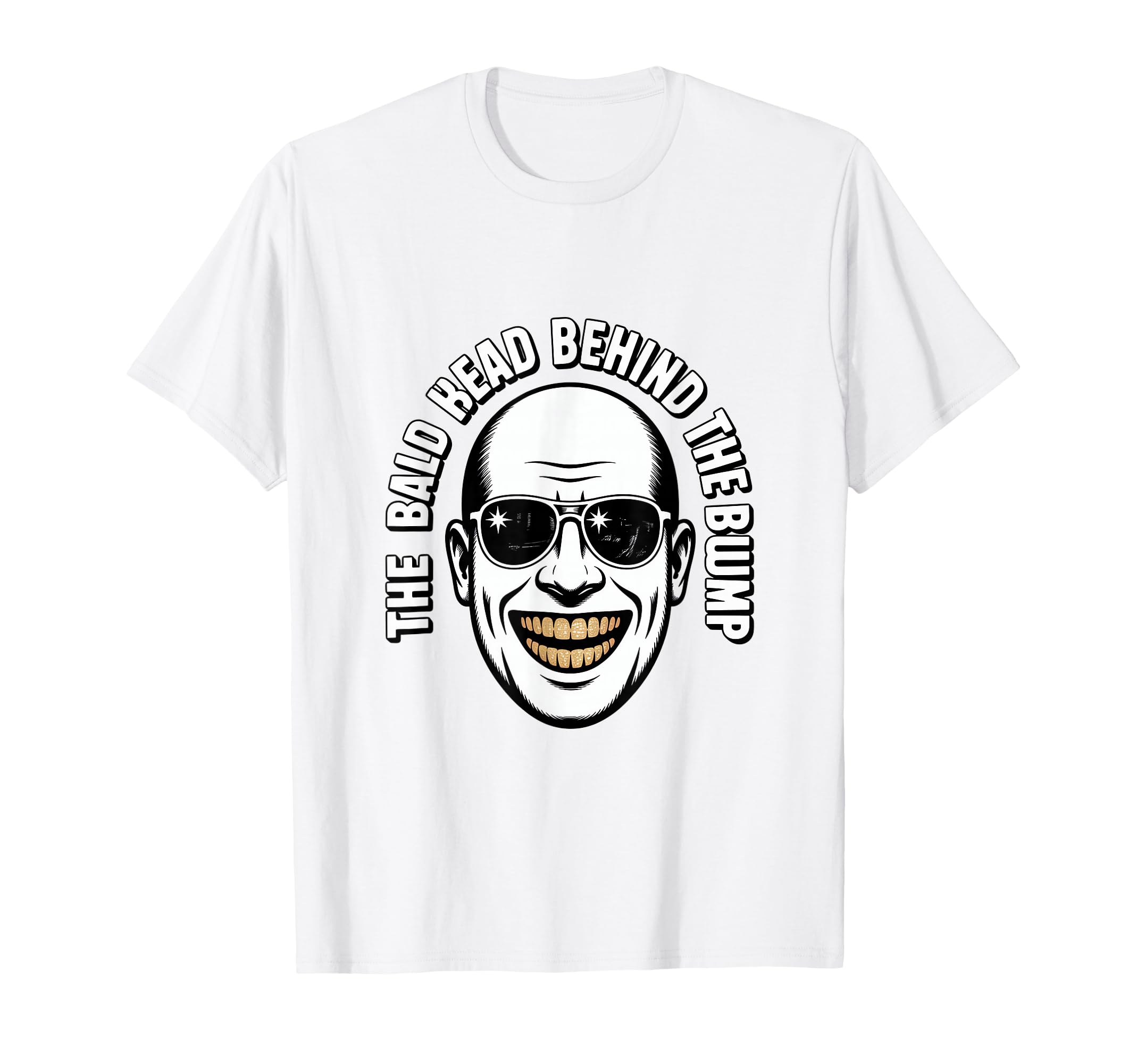 Funny Bald Head Behind Bump Dad To Be T-Shirt - Graphic Print Unisex - T-Shirt, Sweatshirt, Hoodie