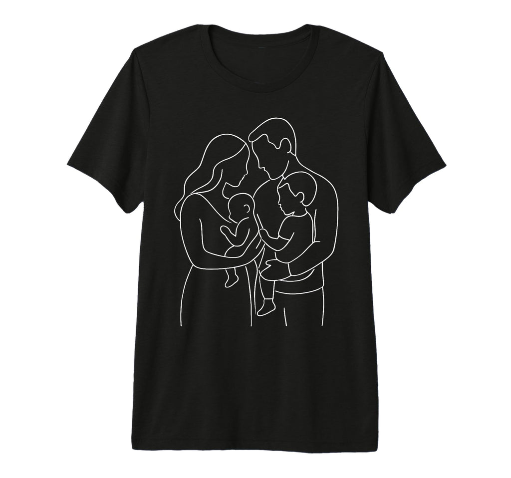 Family Line Art Mother Dad Son Daughter T-Shirt - Graphic Print Unisex - T-Shirt, Sweatshirt, Hoodie