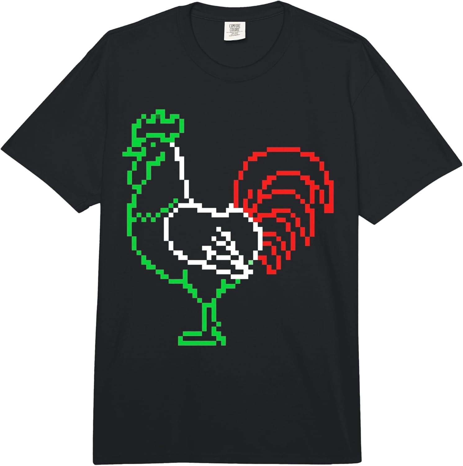 Retro Pixel Art Rooster 8-Bit Green and Red Poultry - Adult & Kids T-Shirts, Sweatshirts & Hoodies apparel design preview 1