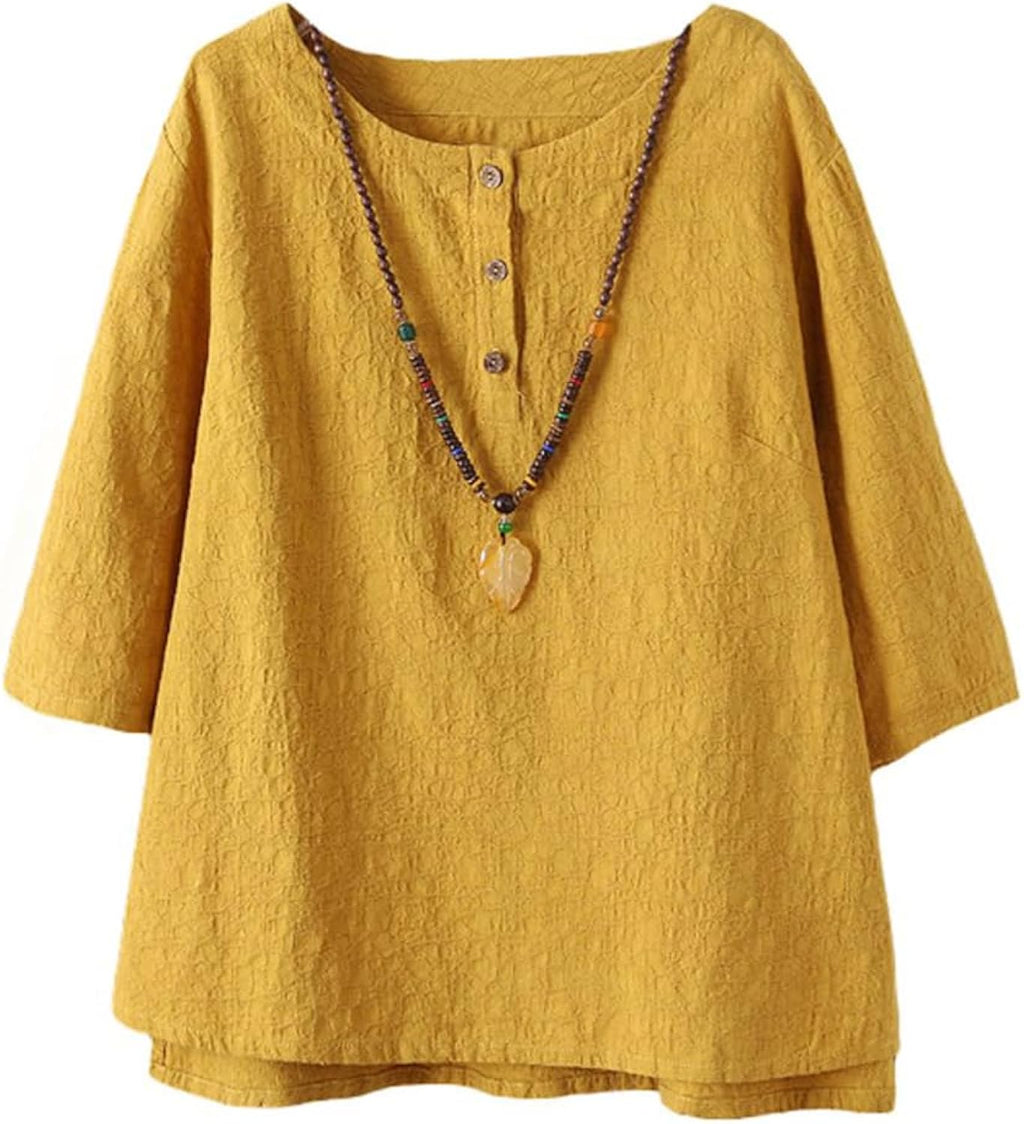 Women's 3/4 Sleeve Cotton Linen Jacquard Blouses Top - Adult & Kids T-Shirts, Sweatshirts & Hoodies apparel design preview 1