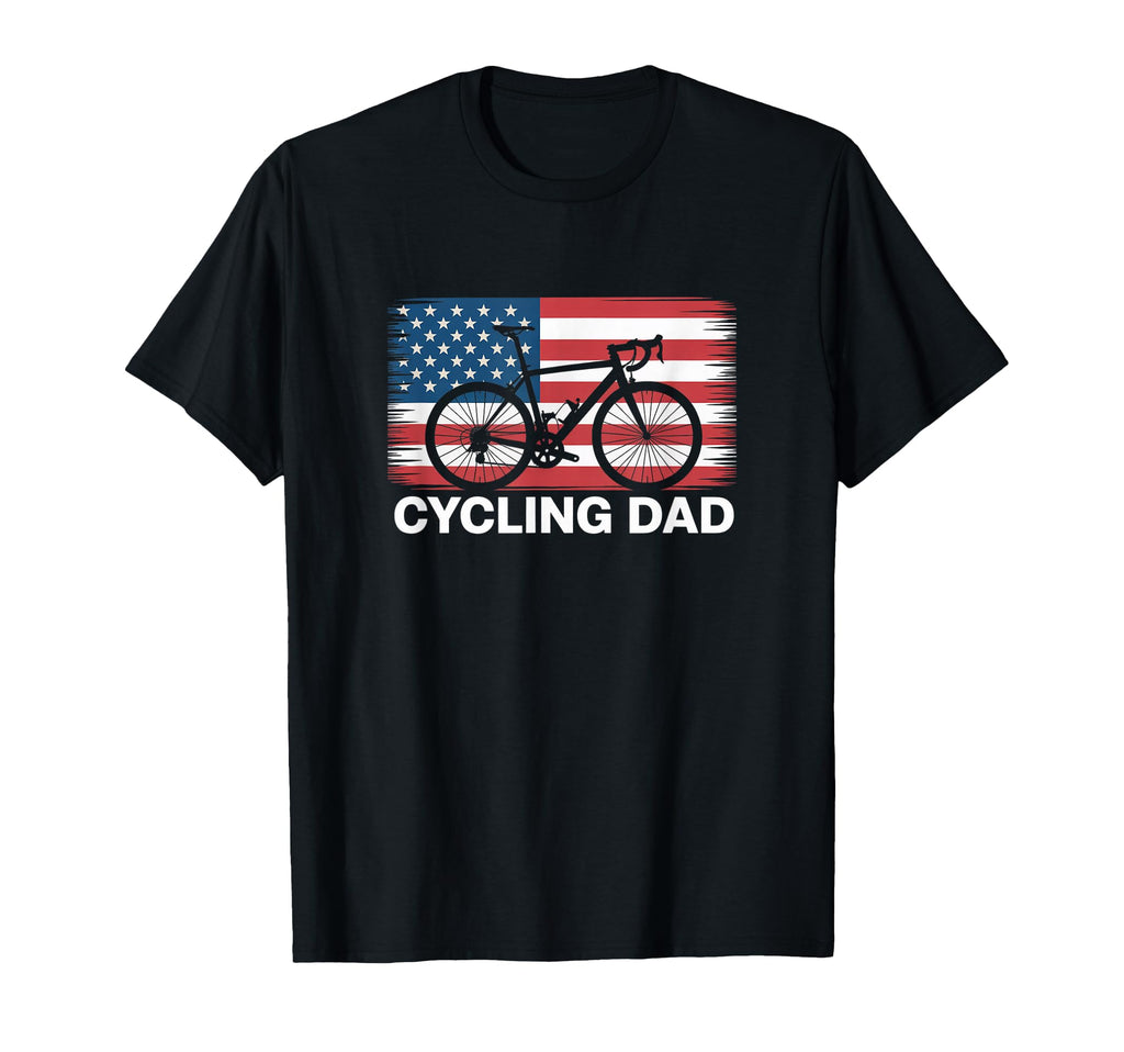 Cycling Dad American Flag Road Bike T-Shirt - Custom Art Print Men Women - T-Shirt, Sweatshirt, Hoodie