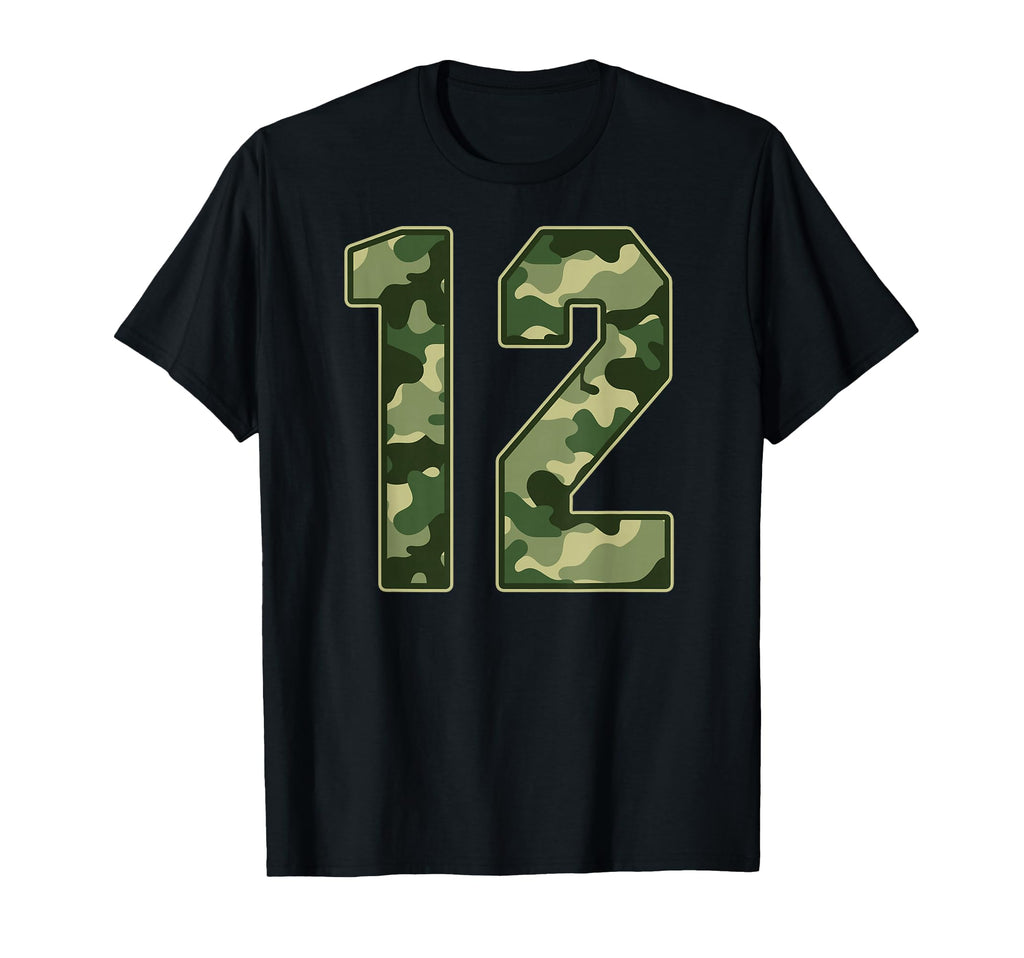 Camo 12 Jersey Number 12 Uniform Fan T-Shirt - Custom Art Print for Adults - T-Shirt, Sweatshirt, Hoodie