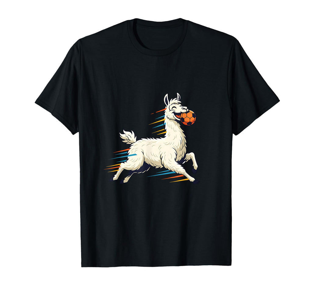 Soccer Llama Cartoon Running Football T-Shirt - Novelty Apparel for Adults - T-Shirt, Sweatshirt, Hoodie