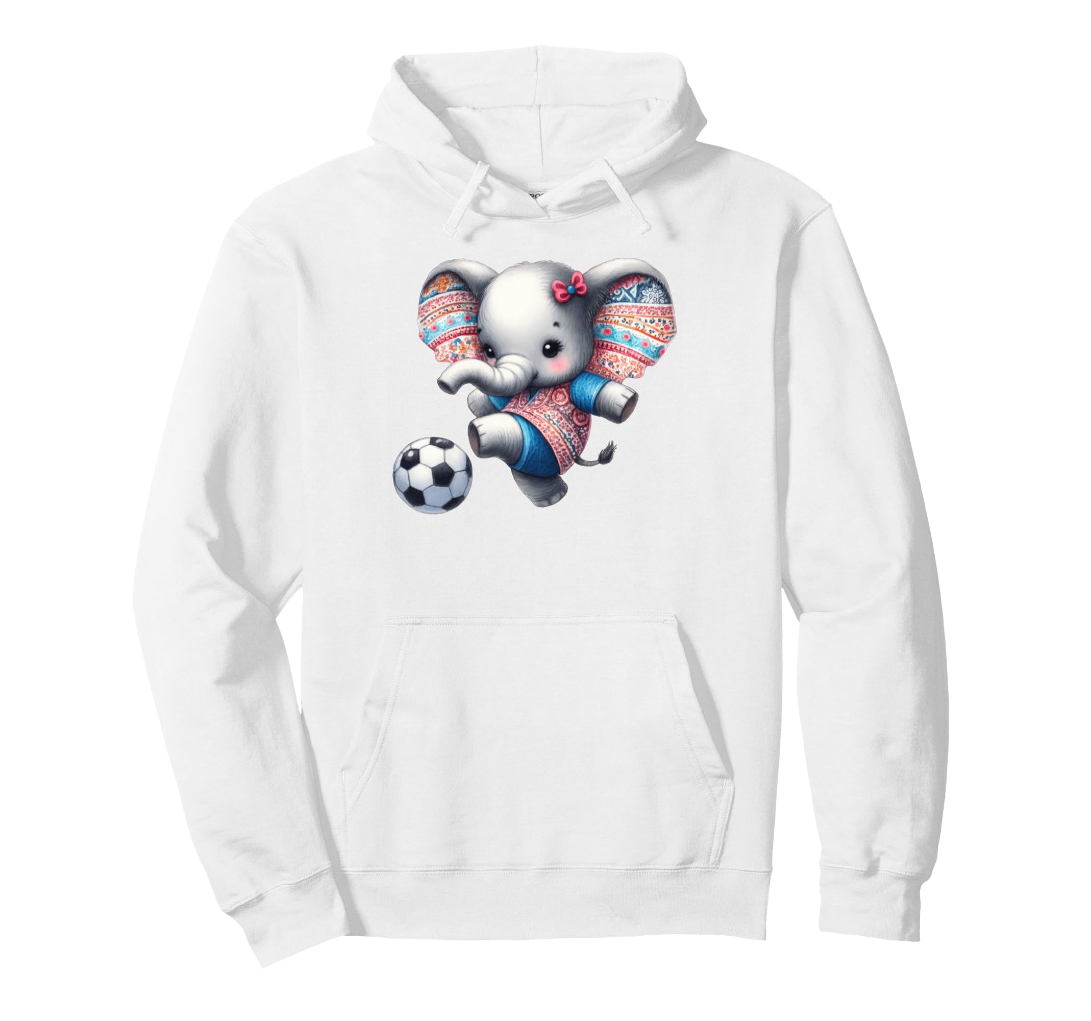 Elephant Kicking Soccer Ball Cartoon Art Hoodie - Trendy Graphic Men Women - T-Shirt, Sweatshirt, Hoodie