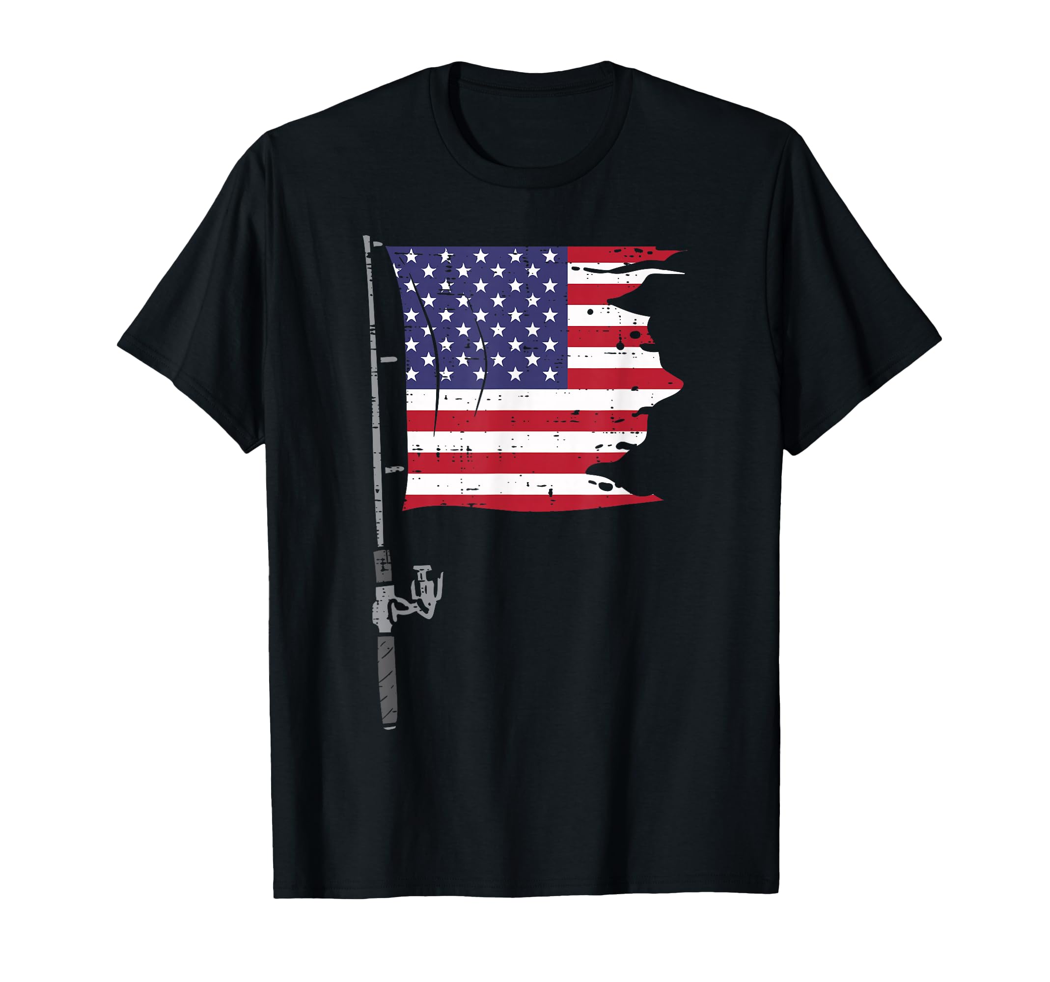 Fishing Rod American Flag Fish 4Th T-Shirt - Minimalist Print Men Women - T-Shirt, Sweatshirt, Hoodie