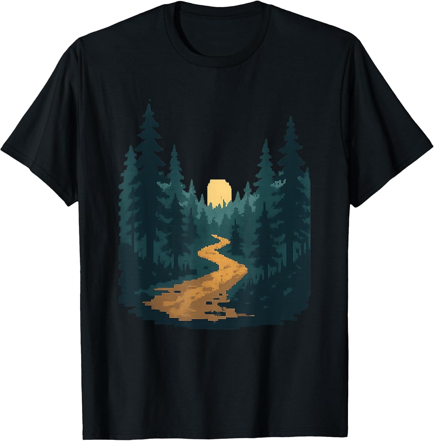 Pixel Art Forest Moon Path 8 Bit - Adult & Kids T-Shirts, Sweatshirts & Hoodies apparel design preview 1