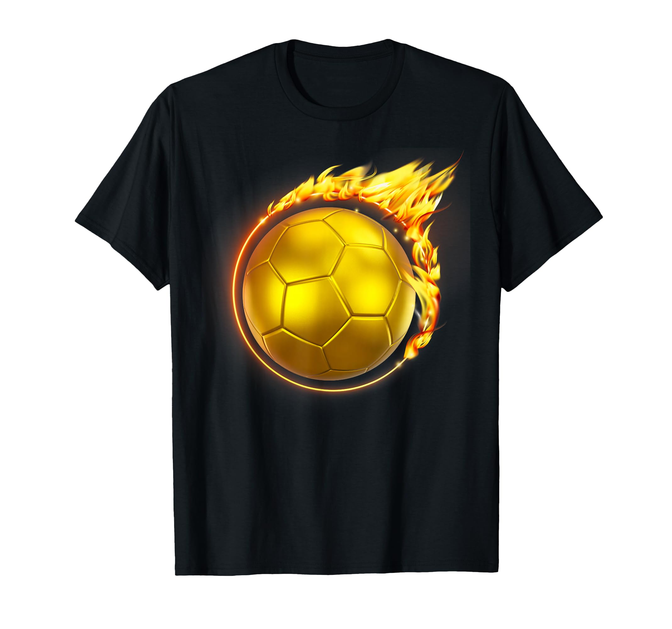 Gold Soccer Ball Flames Flaming Flying T-Shirt - Fun Novelty Design Unisex - T-Shirt, Sweatshirt, Hoodie