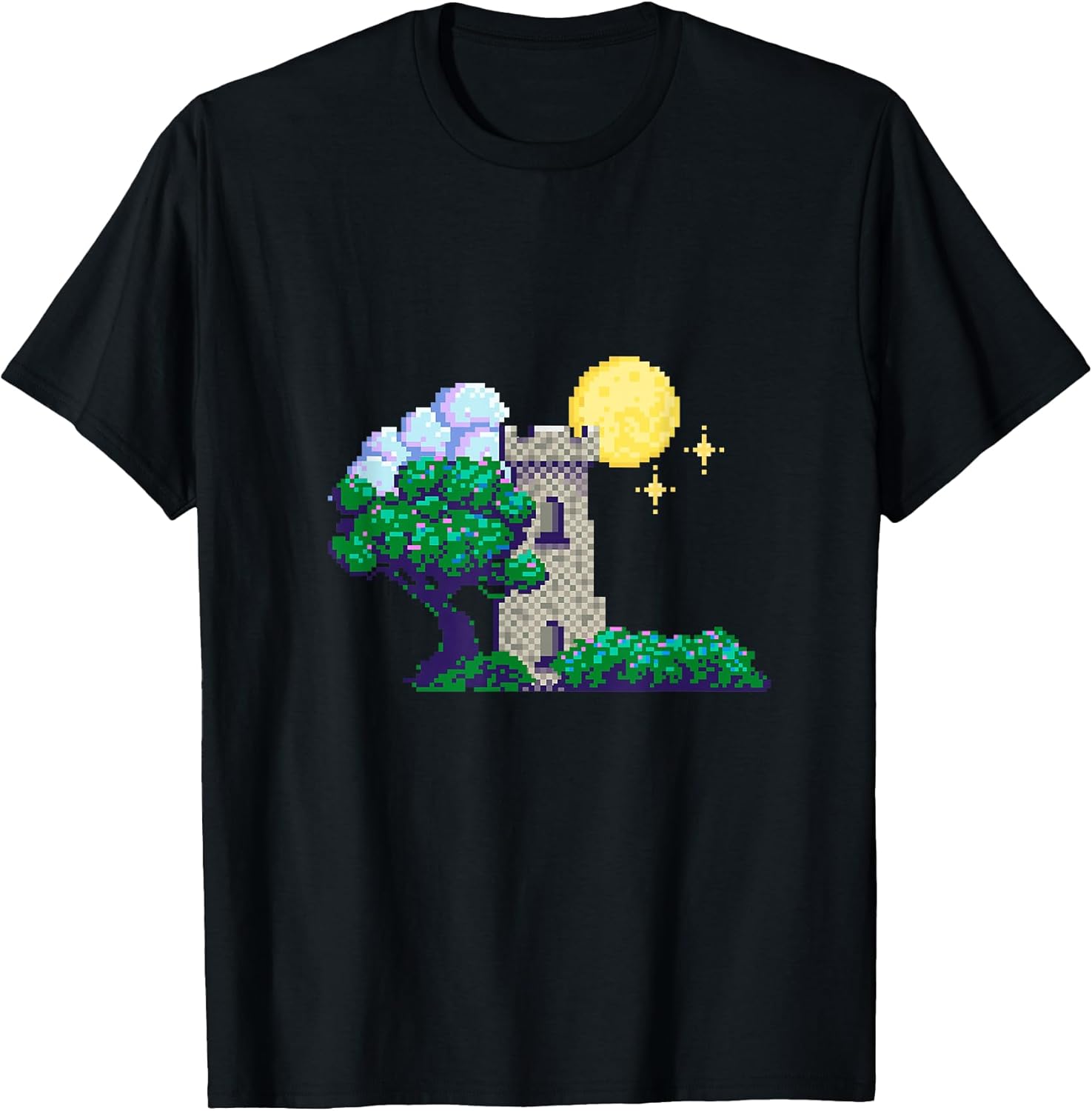 Pixel Medieval Art, Retro Fantasy Moon Landscape - Adult & Kids T-Shirts, Sweatshirts & Hoodies apparel design preview 1