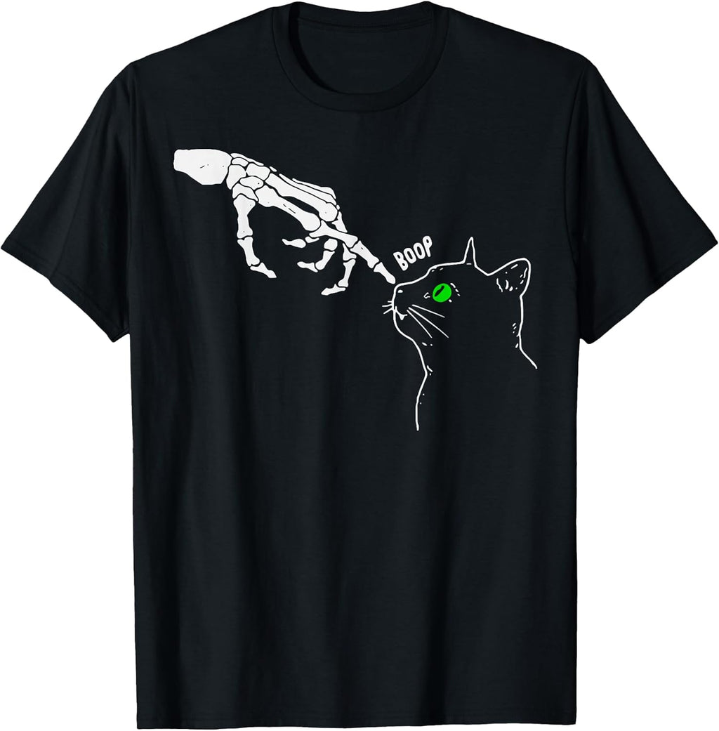 Skeleton Hand Boop On A Cat's Nose Funny Halloween - Adult & Kids T-Shirts, Sweatshirts & Hoodies apparel design preview 1