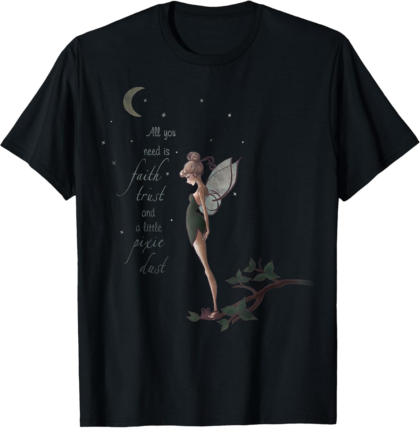 Peter Pan Tinker Bell Moon Quote Art Graphic - Adult & Kids T-Shirts, Sweatshirts & Hoodies apparel design preview 1