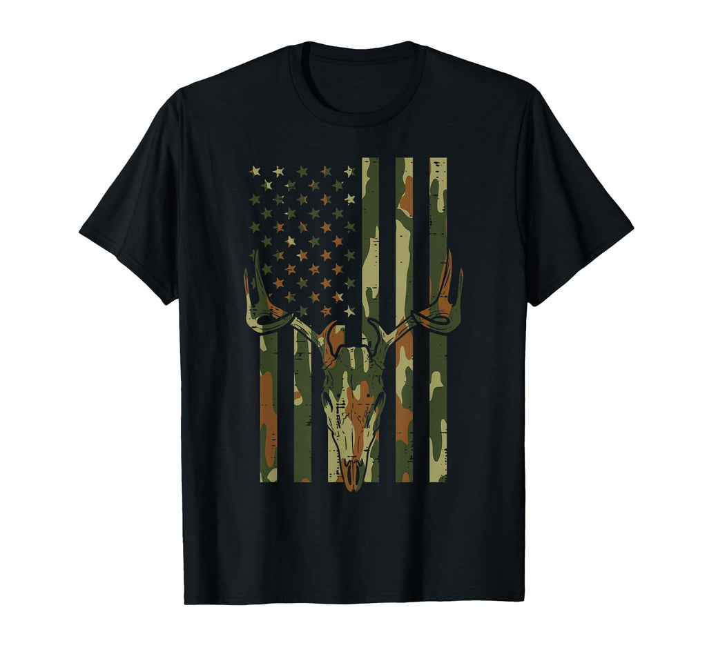 Camo Us Flag Deer Skull Hunting T-Shirt - Fun Novelty Design for Adults - T-Shirt, Sweatshirt, Hoodie