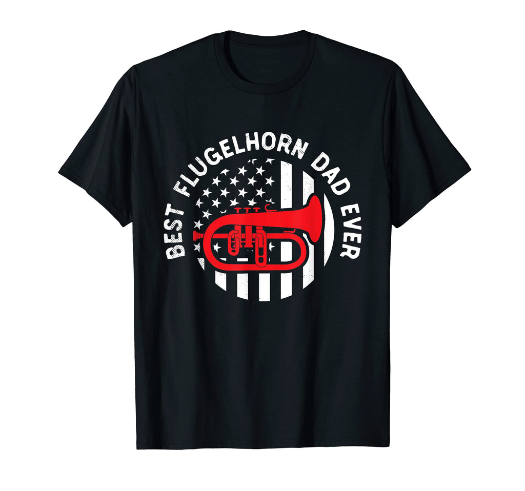 Flugelhorn Musician Best Dad Usa Flag Theme T-Shirt - Graphic Print Unisex - T-Shirt, Sweatshirt, Hoodie