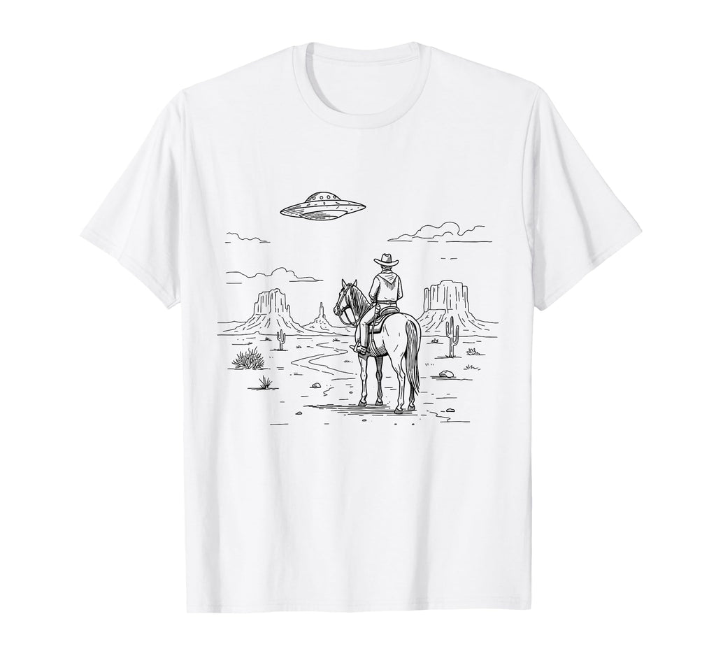 Western Cowboy Ufo Alien Aesthetic T-Shirt - Graphic Print Unisex - T-Shirt, Sweatshirt, Hoodie