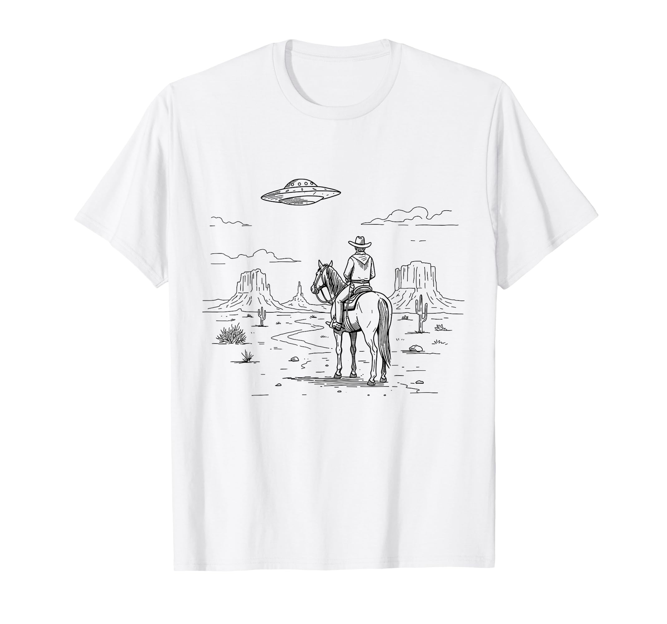 Western Cowboy Ufo Alien Aesthetic T-Shirt - Graphic Print Unisex - T-Shirt, Sweatshirt, Hoodie