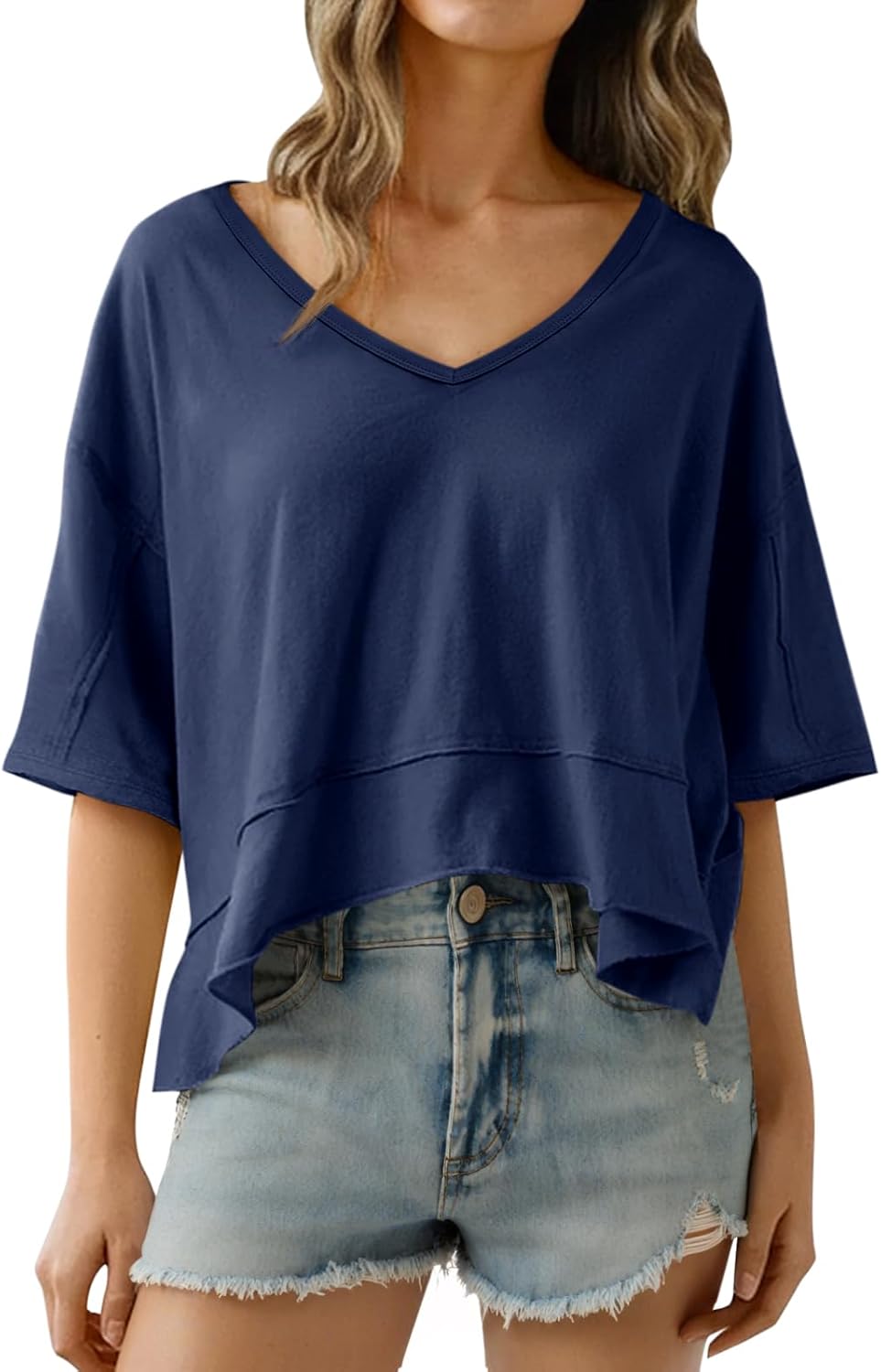 Womens Oversized Crop Summer V Neck Short Sleeve Tops - Adult & Kids T-Shirts, Sweatshirts & Hoodies apparel design preview 1