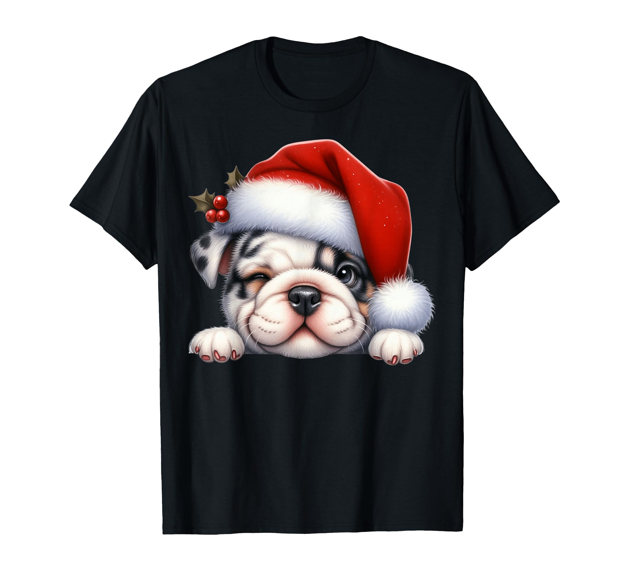 Bulldog Dog Santa Hat Dog Mom Dad T-Shirt - Novelty Apparel Men Women - T-Shirt, Sweatshirt, Hoodie