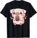 Cute Kawaii Cartoon Pig Drinking Bubble Tea - Adult & Kids T-Shirts, Sweatshirts & Hoodies apparel design preview 1