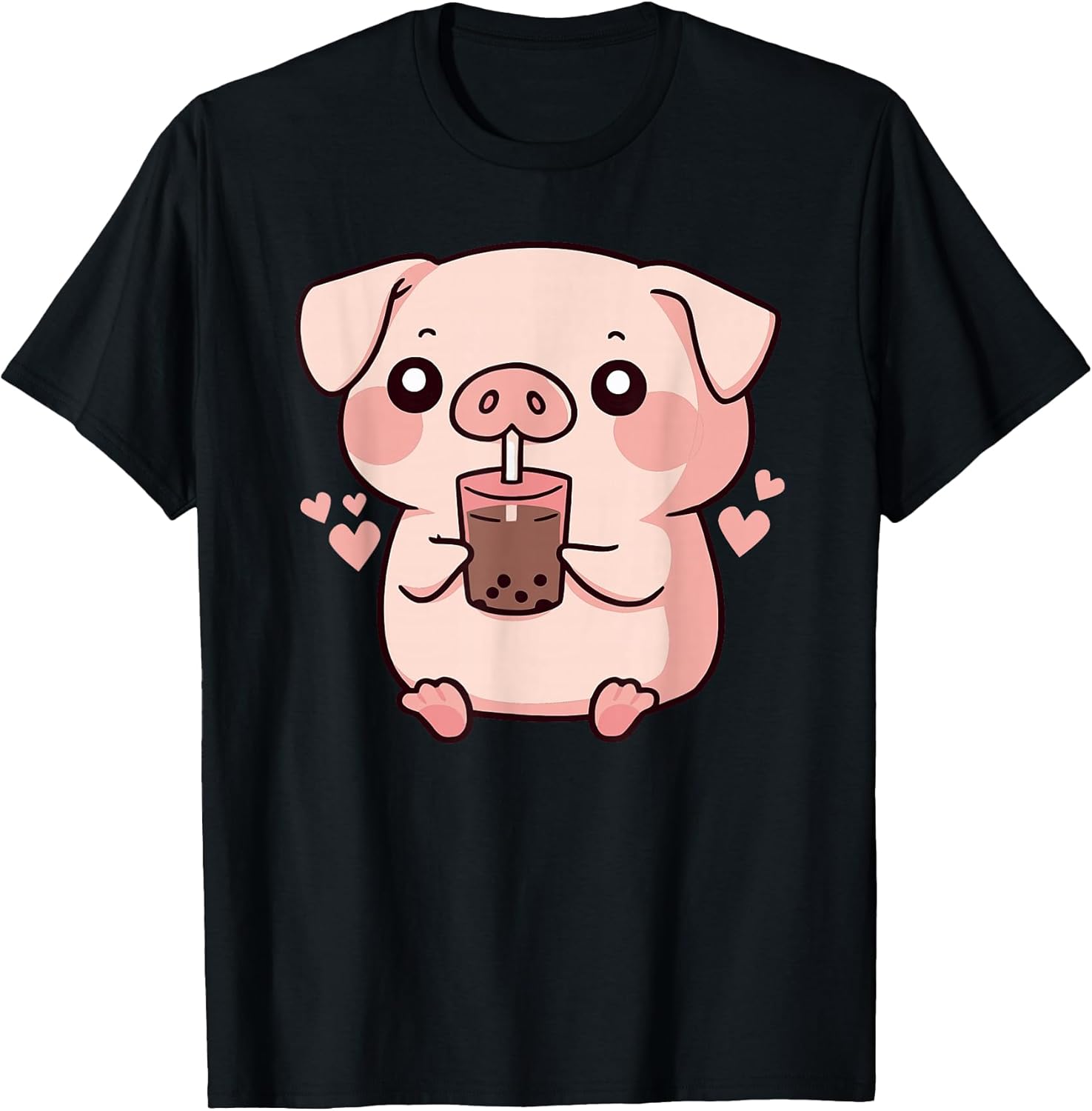 Cute Kawaii Cartoon Pig Drinking Bubble Tea - Adult & Kids T-Shirts, Sweatshirts & Hoodies apparel design preview 1